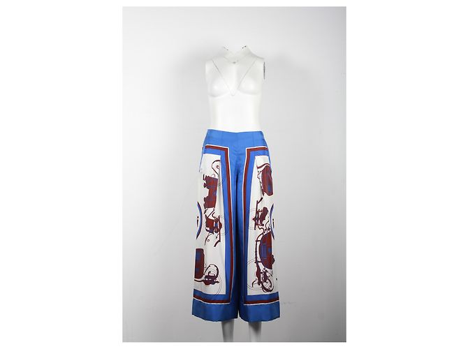 Hermès Culotte estampado Hermes en seda azul - vista 6