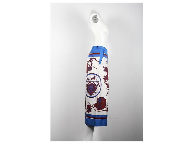 Hermès Culotte estampado Hermes en seda azul - vista 7
