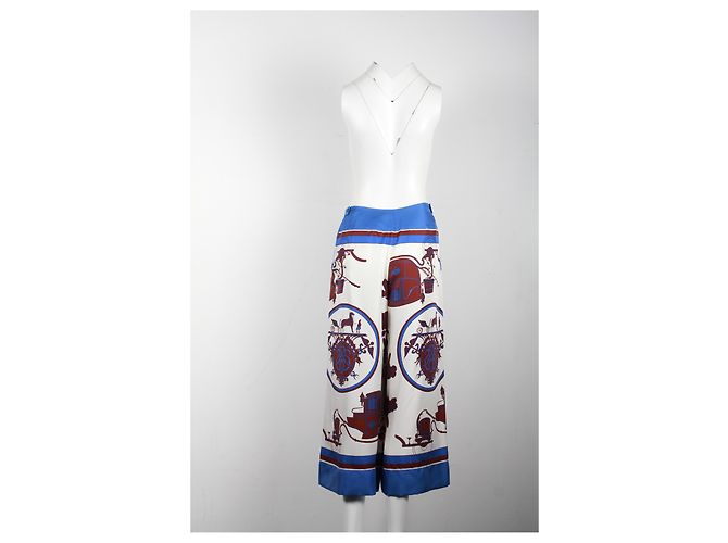 Hermès Culotte estampado Hermes en seda azul - vista 8