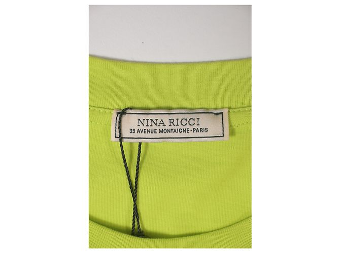 Camisa bordada com gola redonda Nina Ricci em algodão verde limão - vista 10