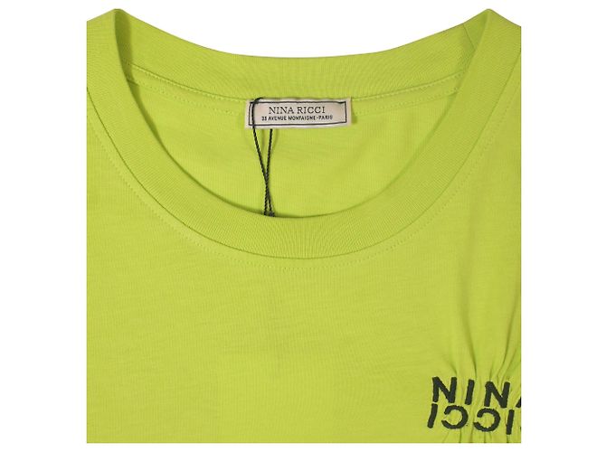 Camisa bordada com gola redonda Nina Ricci em algodão verde limão - vista 4
