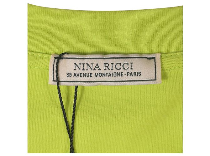 Camisa bordada com gola redonda Nina Ricci em algodão verde limão - vista 5