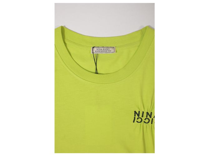 Camisa bordada com gola redonda Nina Ricci em algodão verde limão - vista 9