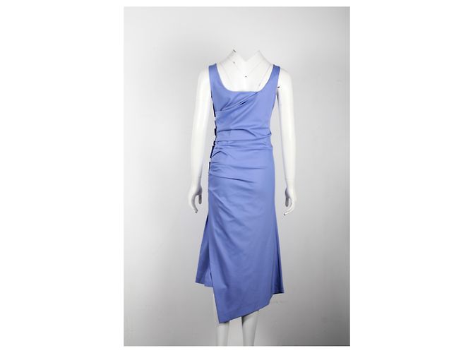 Vestido midi sin mangas fruncido Sportmax en algodón azul - vista 7