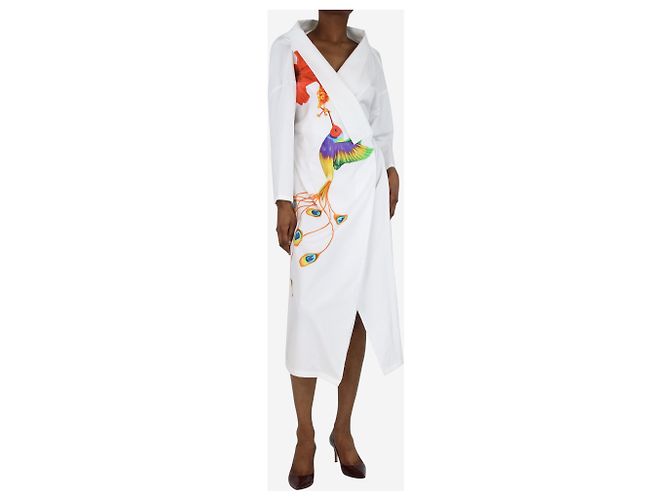 Stella Jean Weißes Midi-Hemdkleid mit Vogel-Print – Größe UK 6 - Ansicht 3