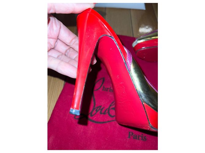 Décolleté Slingback Christian Louboutin Oro e Viola in Pelle Rosso D'oro Porpora - vista 10