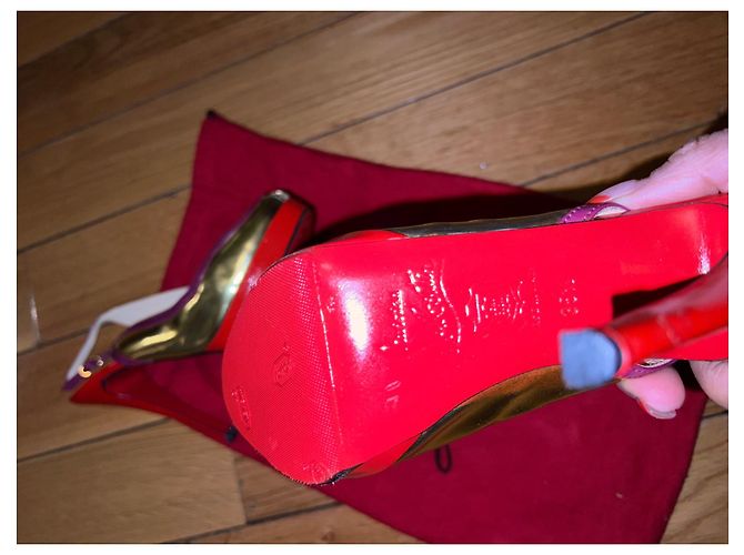 Décolleté Slingback Christian Louboutin Oro e Viola in Pelle Rosso D'oro Porpora - vista 14