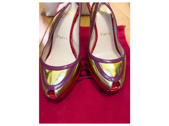 Décolleté Slingback Christian Louboutin Oro e Viola in Pelle Rosso D'oro Porpora - vista 2
