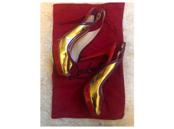 Décolleté Slingback Christian Louboutin Oro e Viola in Pelle Rosso D'oro Porpora - vista 4
