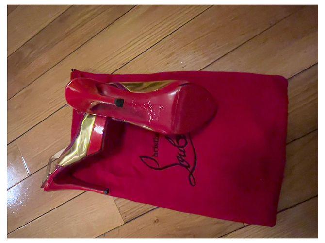 Décolleté Slingback Christian Louboutin Oro e Viola in Pelle Rosso D'oro Porpora - vista 6