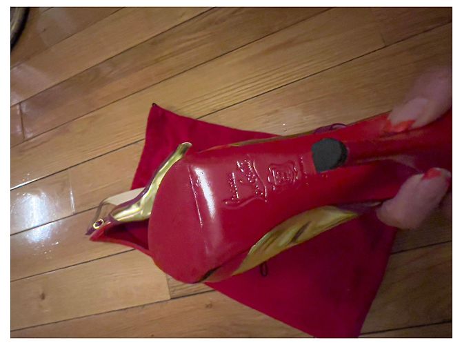 Décolleté Slingback Christian Louboutin Oro e Viola in Pelle Rosso D'oro Porpora - vista 7