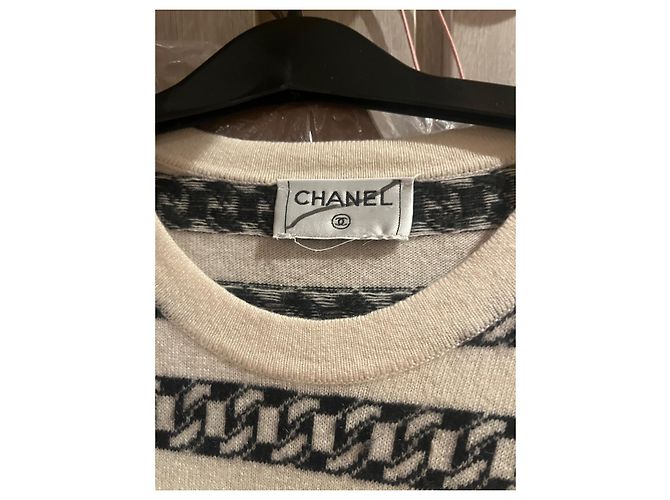 Chanel Kaschmir Pullover und Hose Set mit Kettenmuster Schwarz Beige - Ansicht 3