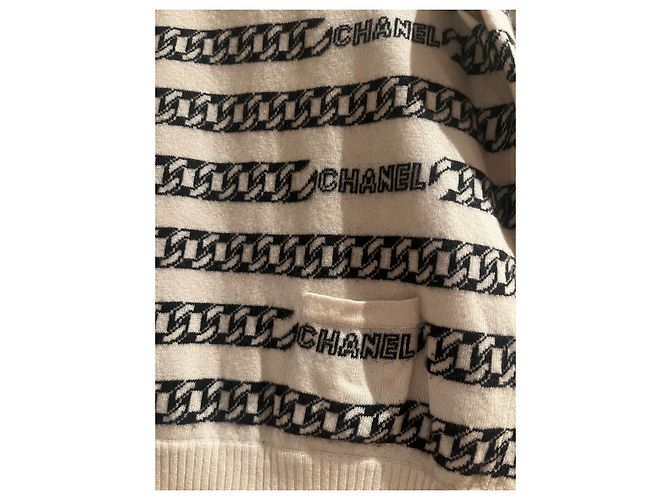 Chanel Kaschmir Pullover und Hose Set mit Kettenmuster Schwarz Beige - Ansicht 4