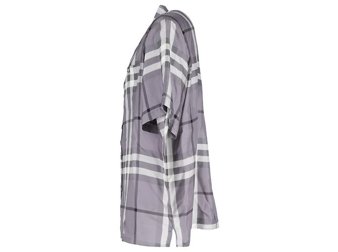 Camicia Burberry Bethnal Check in seta grigia Grigio - vista 2