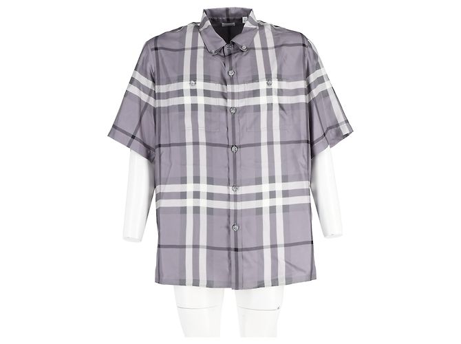 Camicia Burberry Bethnal Check in seta grigia Grigio - vista 4