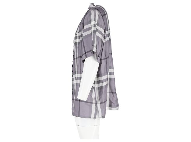 Camicia Burberry Bethnal Check in seta grigia Grigio - vista 5