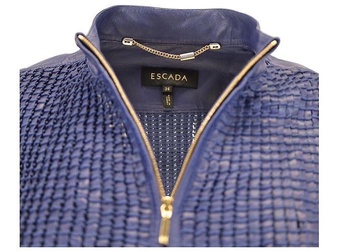 Giacca frontale testurizzata Escada in pelle blu navy - vista 2