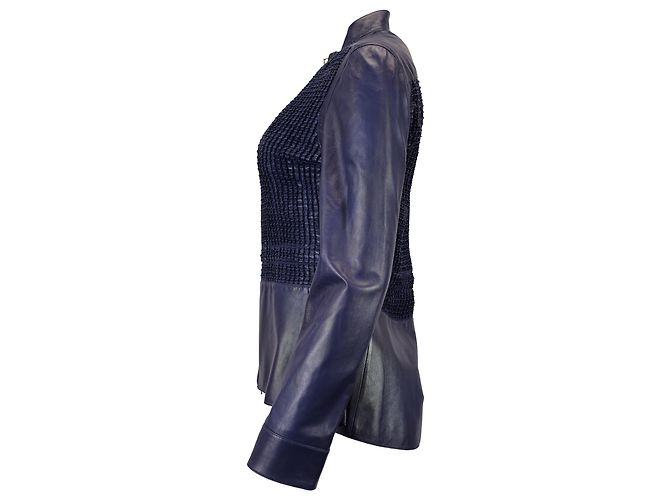 Giacca frontale testurizzata Escada in pelle blu navy - vista 3