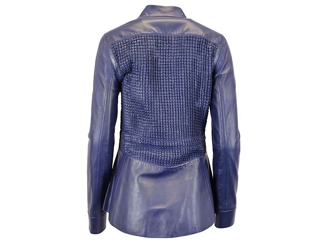Giacca frontale testurizzata Escada in pelle blu navy - vista 4