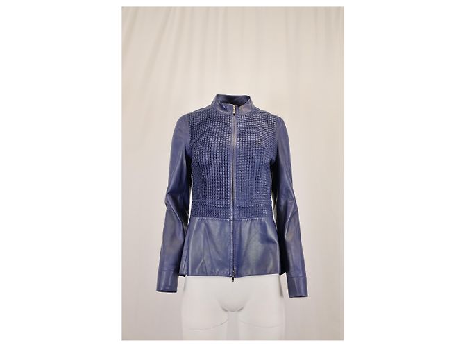 Giacca frontale testurizzata Escada in pelle blu navy - vista 5