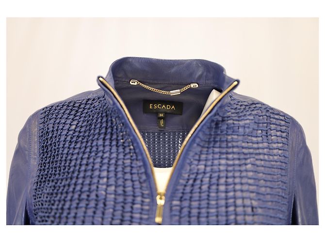 Giacca frontale testurizzata Escada in pelle blu navy - vista 6