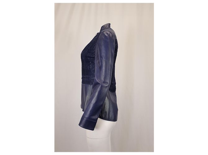 Giacca frontale testurizzata Escada in pelle blu navy - vista 7