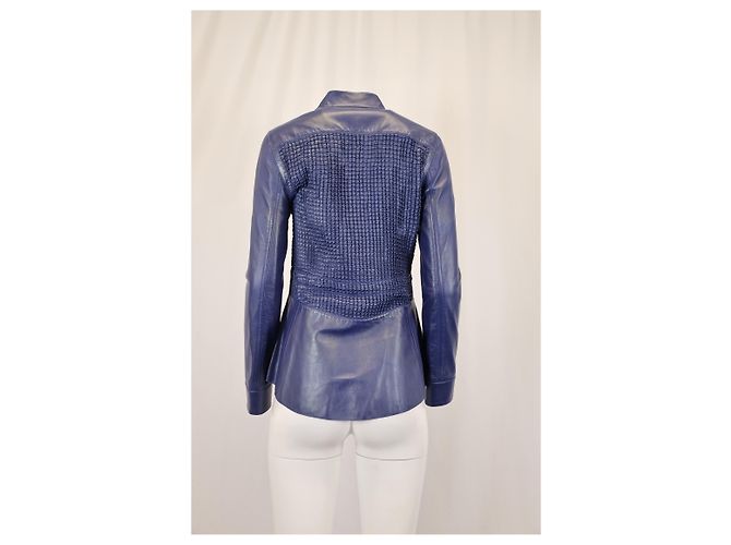 Giacca frontale testurizzata Escada in pelle blu navy - vista 8