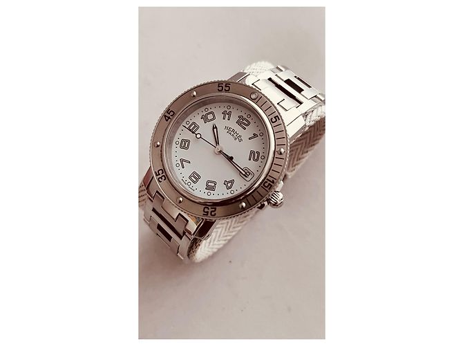 Relógio Hermès Clipper GM Aço Mostrador Branco - vista 3