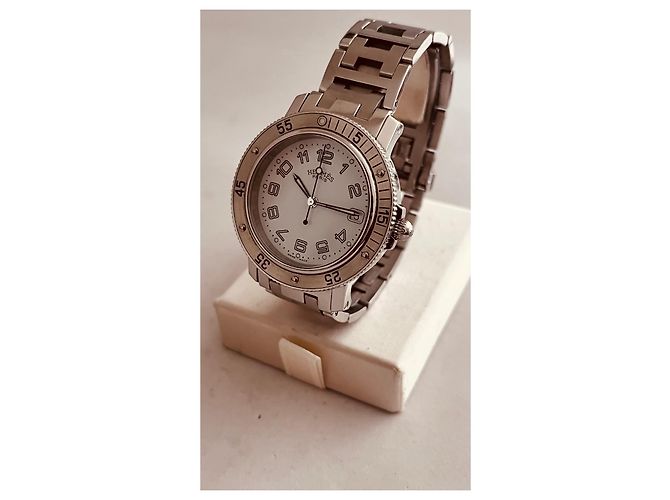 Relógio Hermès Clipper GM Aço Mostrador Branco - vista 6