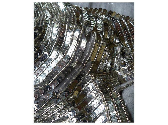 Blusa Dior in seta con paillettes e perle metalliche argento - vista 12