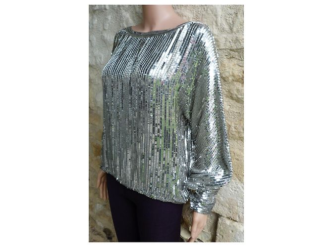 Blusa Dior in seta con paillettes e perle metalliche argento - vista 3