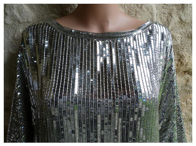Blusa Dior in seta con paillettes e perle metalliche argento - vista 4