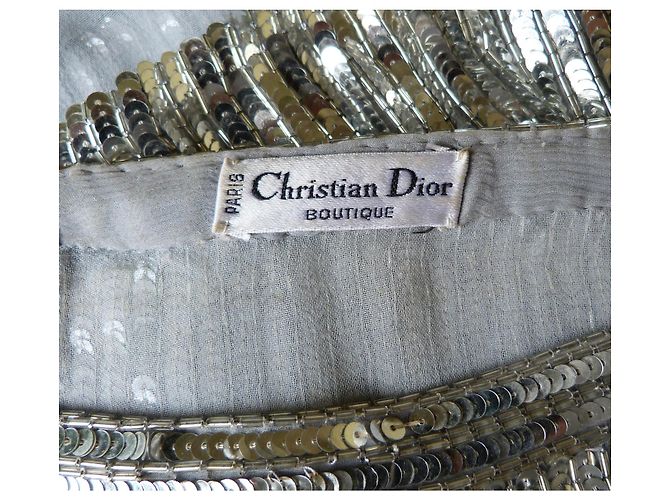 Blusa Dior in seta con paillettes e perle metalliche argento - vista 7