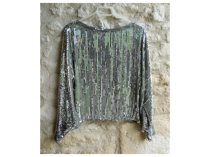 Blusa Dior in seta con paillettes e perle metalliche argento - vista 8