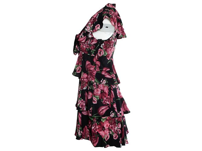 Flavio Castellani, schwarzes Kleid mit Blumendruck Mehrfarben - Ansicht 4