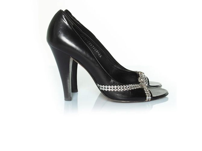 Gina, Décolleté spuntate in pelle nera con strass Nero - vista 4