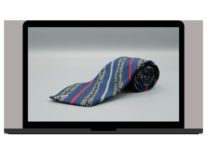 Corbata Trussardi de seda azul con rayas rojas y grises - vista 3