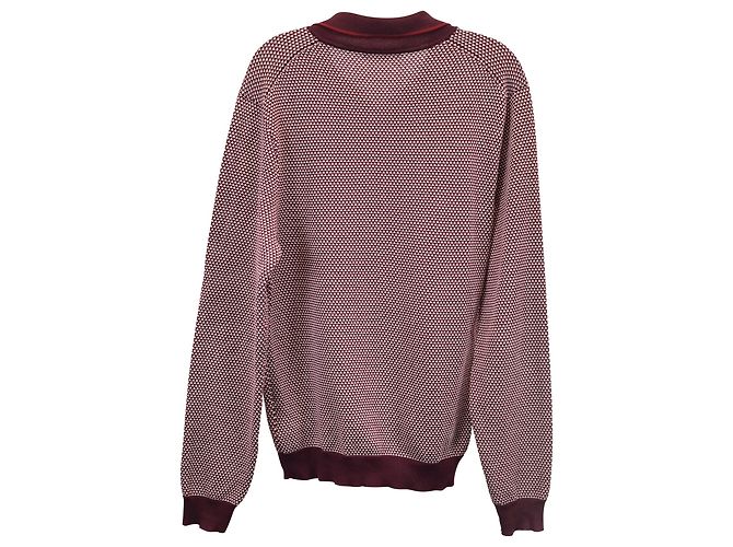 Autre Marque Herr P. Slim-Fit-Langarm-Poloshirt aus roter Baumwolle mit Wabenmuster Bordeaux - Ansicht 3