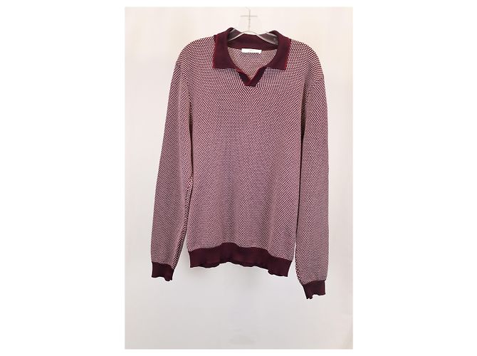 Autre Marque Herr P. Slim-Fit-Langarm-Poloshirt aus roter Baumwolle mit Wabenmuster Bordeaux - Ansicht 4