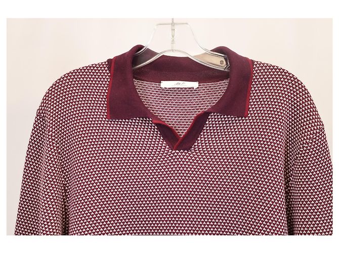 Autre Marque Herr P. Slim-Fit-Langarm-Poloshirt aus roter Baumwolle mit Wabenmuster Bordeaux - Ansicht 5
