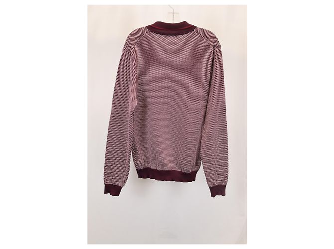 Autre Marque Herr P. Slim-Fit-Langarm-Poloshirt aus roter Baumwolle mit Wabenmuster Bordeaux - Ansicht 6