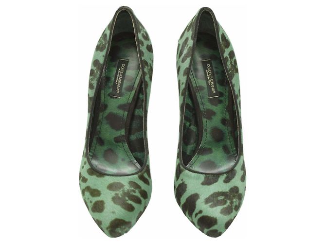 Dolce & Gabbana Décolleté Leopardate Verde in Pelle di Vitello 37.5 Multicolore - vista 2
