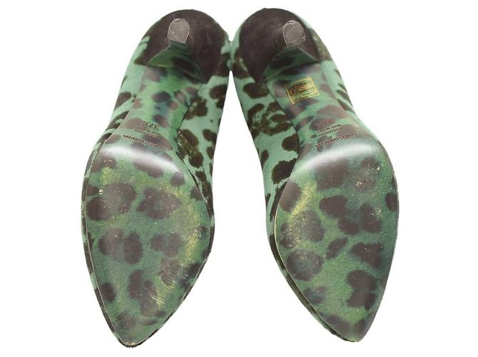 Dolce & Gabbana Décolleté Leopardate Verde in Pelle di Vitello 37.5 Multicolore - vista 3