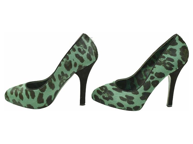 Dolce & Gabbana Décolleté Leopardate Verde in Pelle di Vitello 37.5 Multicolore - vista 4