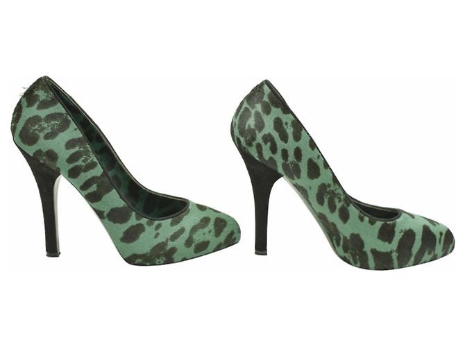 Dolce & Gabbana Décolleté Leopardate Verde in Pelle di Vitello 37.5 Multicolore - vista 5
