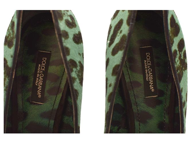 Dolce & Gabbana Décolleté Leopardate Verde in Pelle di Vitello 37.5 Multicolore - vista 8