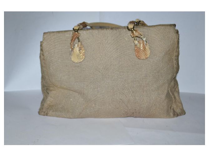 Borsa a spalla Ermanno Scervino Beige in Tela e Pitone Multicolore - vista 3