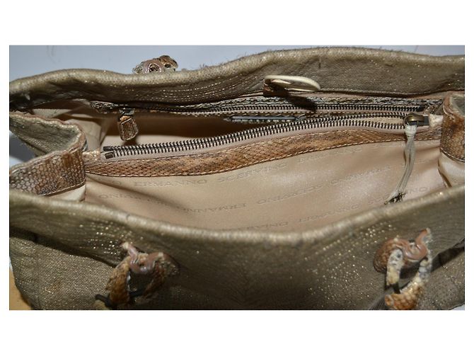 Borsa a spalla Ermanno Scervino Beige in Tela e Pitone Multicolore - vista 8