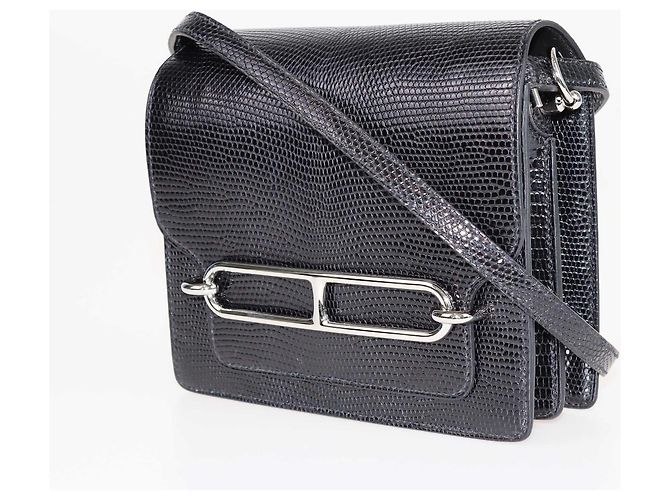 Hermès Borsa Hermes Mini Roulis in lucertola nera Niluticus Nero - vista 2