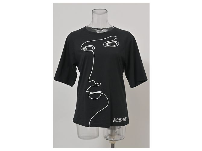 Camiseta Moschino con cara bordada de algodón negro - vista 6